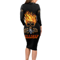 Dilligaf Flame Skull With G Long Sleeve Bodycon Dress - Wonder Print Shop
