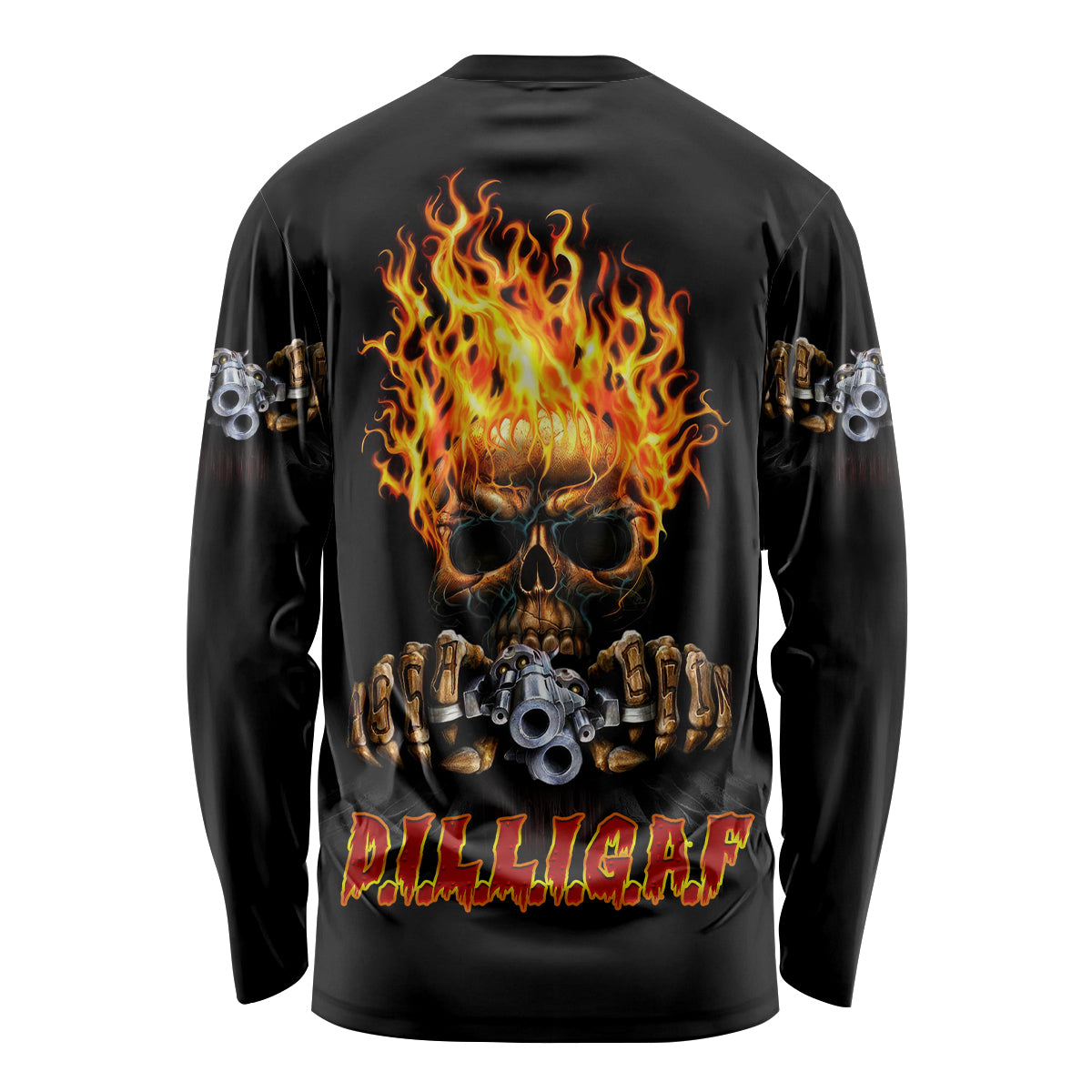 Dilligaf Flame Skull With G Long Sleeve Shirt - Wonder Print Shop
