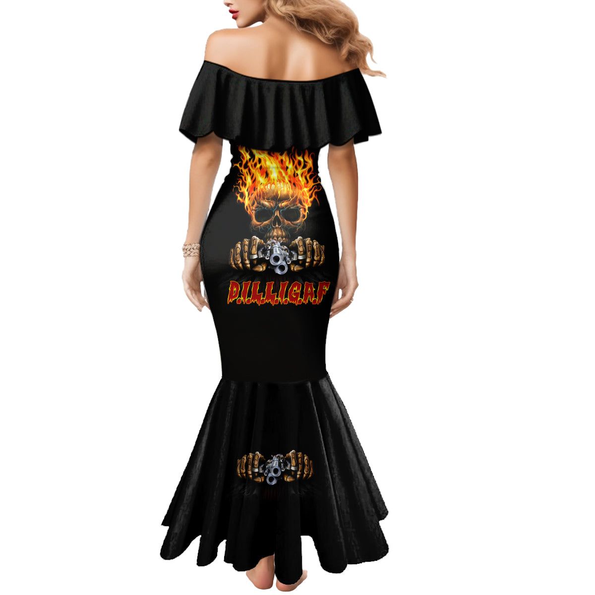 Dilligaf Flame Skull With G Mermaid Dress - Wonder Print Shop