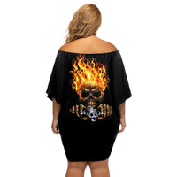 Dilligaf Flame Skull With G Off Shoulder Short Dress - Wonder Print Shop