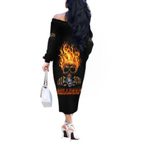 Dilligaf Flame Skull With G Off The Shoulder Long Sleeve Dress - Wonder Print Shop
