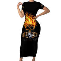 Dilligaf Flame Skull With G Short Sleeve Bodycon Dress - Wonder Print Shop