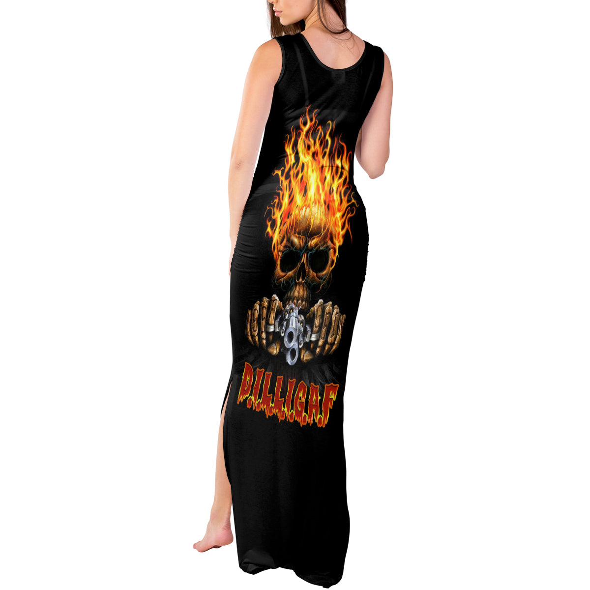 Dilligaf Flame Skull With G Tank Maxi Dress - Wonder Print Shop