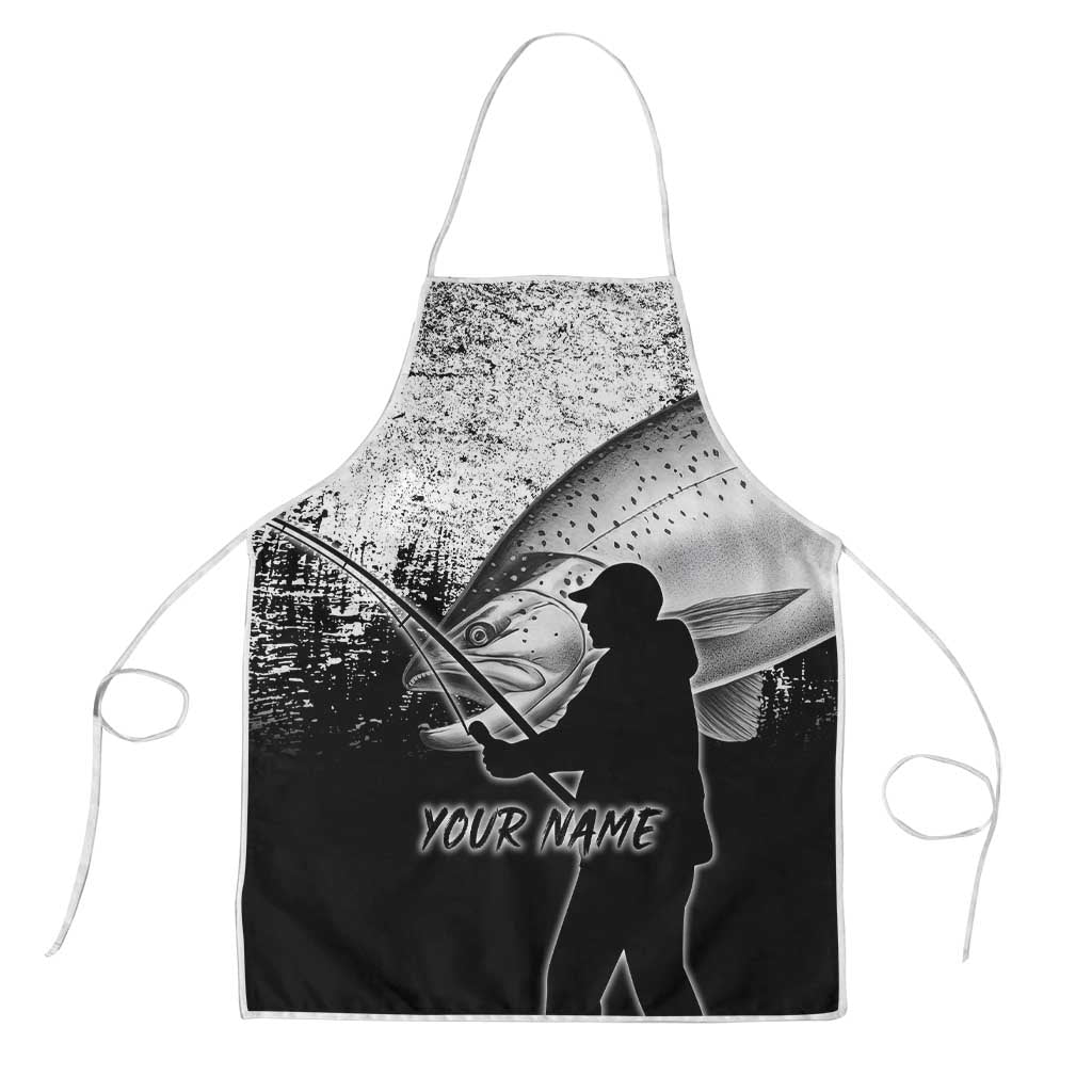 Custom Black and White King Salmon Fishing Apron with Trout Fish Design Black and White Grunge Style - Wonder Print Shop