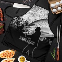 Custom Black and White King Salmon Fishing Apron with Trout Fish Design Black and White Grunge Style - Wonder Print Shop