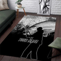 Custom Black and White King Salmon Fishing Area Rug with Trout Fish Design Black and White Grunge Style - Wonder Print Shop