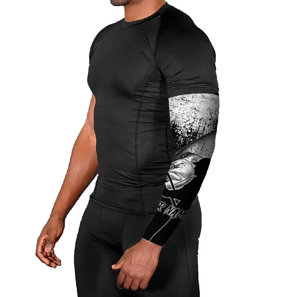 Custom Black and White King Salmon Fishing Arm Sleeves with Trout Fish Design Black and White Grunge Style - Wonder Print Shop