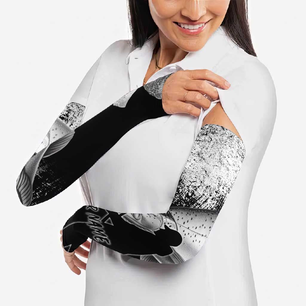 Custom Black and White King Salmon Fishing Arm Sleeves with Trout Fish Design Black and White Grunge Style - Wonder Print Shop