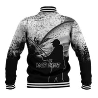 Custom Black and White King Salmon Fishing Baseball Jacket with Trout Fish Design Black and White Grunge Style - Wonder Print Shop