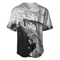 Custom Black and White King Salmon Fishing Baseball Jersey with Trout Fish Design Black and White Grunge Style - Wonder Print Shop