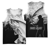 Custom Black and White King Salmon Fishing Basketball Jersey with Trout Fish Design Black and White Grunge Style - Wonder Print Shop