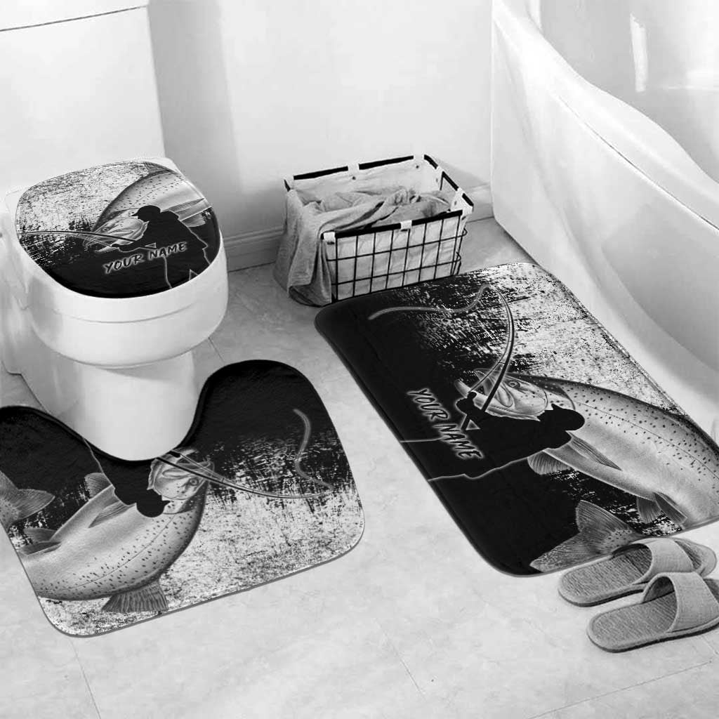 Custom Black and White King Salmon Fishing Bathroom Set with Trout Fish Design Black and White Grunge Style - Wonder Print Shop