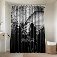 Custom Black and White King Salmon Fishing Bathroom Set with Trout Fish Design Black and White Grunge Style - Wonder Print Shop
