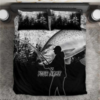 Custom Black and White King Salmon Fishing Bedding Set with Trout Fish Design Black and White Grunge Style - Wonder Print Shop