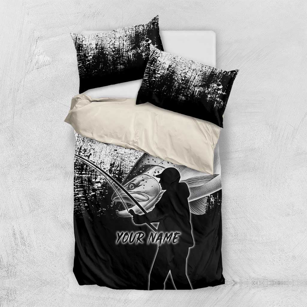 Custom Black and White King Salmon Fishing Bedding Set with Trout Fish Design Black and White Grunge Style - Wonder Print Shop