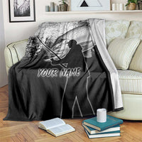 Custom Black and White King Salmon Fishing Blanket with Trout Fish Design Black and White Grunge Style - Wonder Print Shop