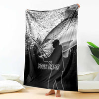 Custom Black and White King Salmon Fishing Blanket with Trout Fish Design Black and White Grunge Style - Wonder Print Shop