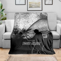 Custom Black and White King Salmon Fishing Blanket with Trout Fish Design Black and White Grunge Style - Wonder Print Shop