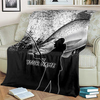 Custom Black and White King Salmon Fishing Blanket with Trout Fish Design Black and White Grunge Style - Wonder Print Shop