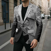 Custom Black and White King Salmon Fishing Blazer with Trout Fish Design Black and White Grunge Style - Wonder Print Shop