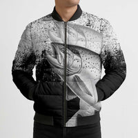 Custom Black and White King Salmon Fishing Bomber Puffer Jacket with Trout Fish Design Black and White Grunge Style - Wonder Print Shop