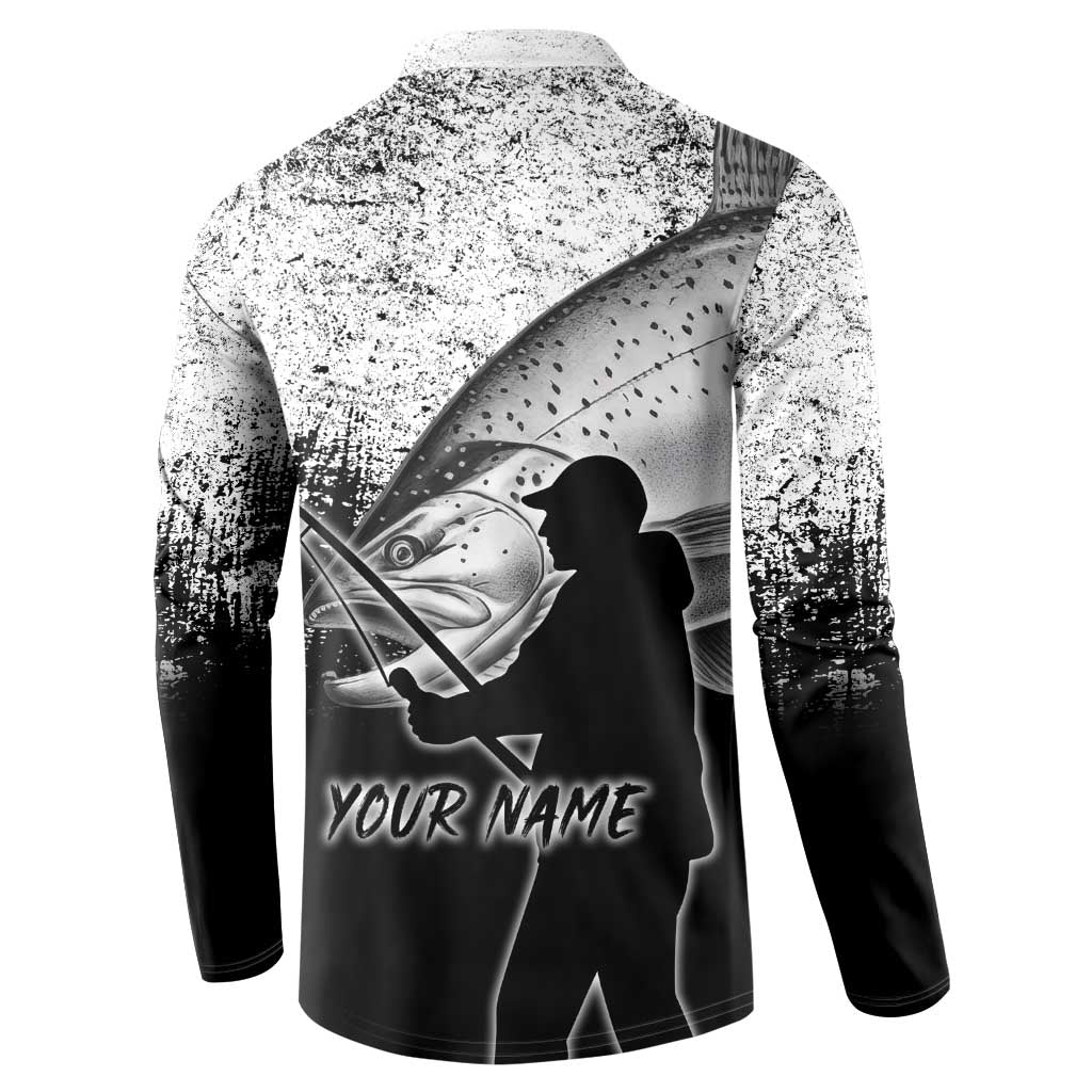 Custom Black and White King Salmon Fishing Button Sweatshirt with Trout Fish Design Black and White Grunge Style - Wonder Print Shop