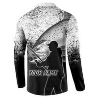 Custom Black and White King Salmon Fishing Button Sweatshirt with Trout Fish Design Black and White Grunge Style - Wonder Print Shop