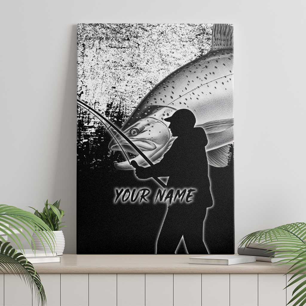 Custom Black and White King Salmon Fishing Canvas Wall Art with Trout Fish Design Black and White Grunge Style - Wonder Print Shop
