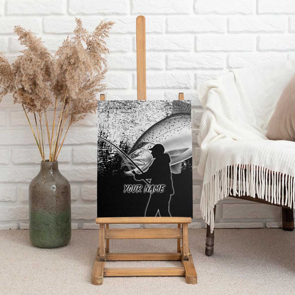 Custom Black and White King Salmon Fishing Canvas Wall Art with Trout Fish Design Black and White Grunge Style - Wonder Print Shop