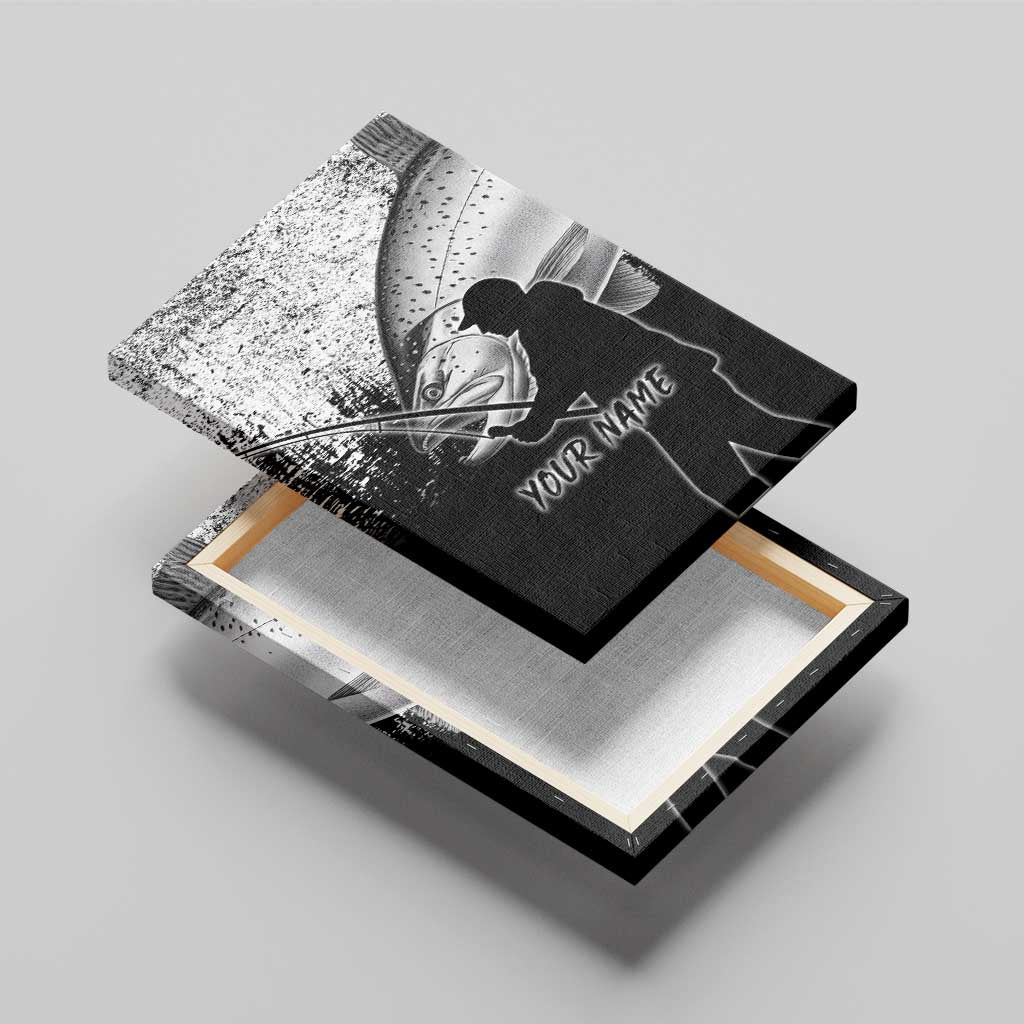 Custom Black and White King Salmon Fishing Canvas Wall Art with Trout Fish Design Black and White Grunge Style - Wonder Print Shop