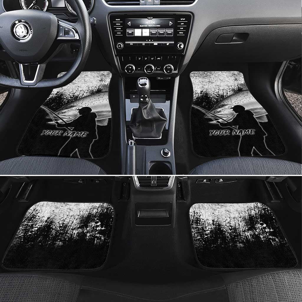 Custom Black and White King Salmon Fishing Car Mats with Trout Fish Design Black and White Grunge Style - Wonder Print Shop