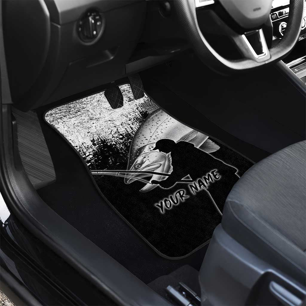 Custom Black and White King Salmon Fishing Car Mats with Trout Fish Design Black and White Grunge Style - Wonder Print Shop