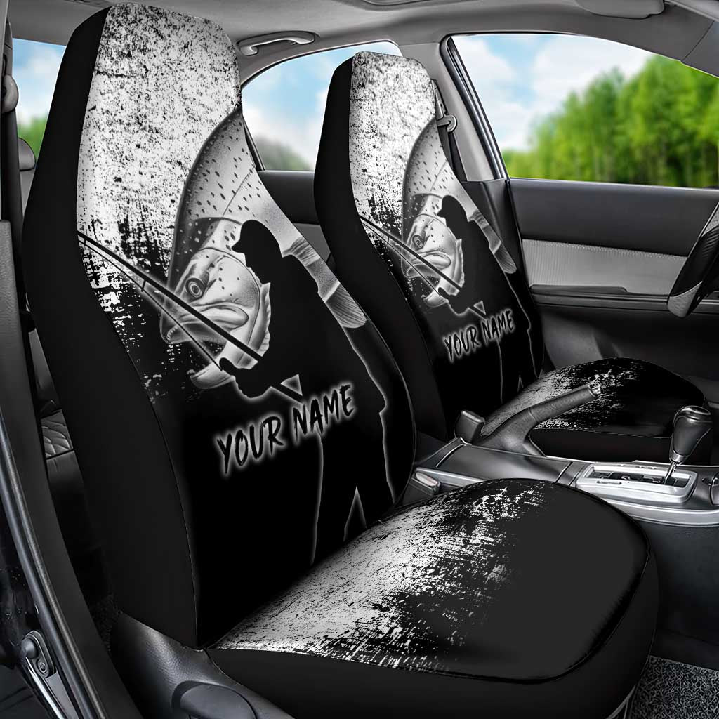Custom Black and White King Salmon Fishing Car Seat Cover with Trout Fish Design Black and White Grunge Style - Wonder Print Shop