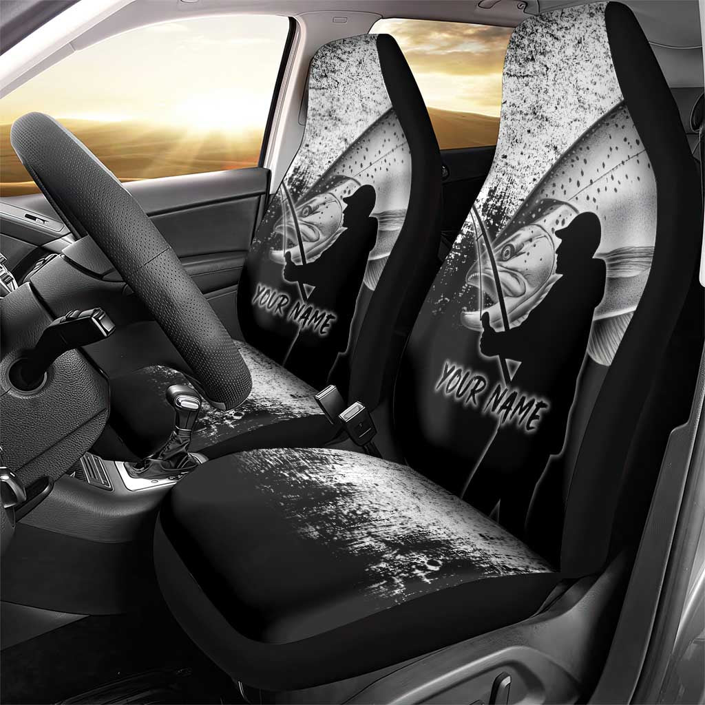 Custom Black and White King Salmon Fishing Car Seat Cover with Trout Fish Design Black and White Grunge Style - Wonder Print Shop
