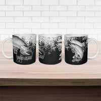 Custom Black and White King Salmon Fishing Ceramic Mug with Trout Fish Design Black and White Grunge Style - Wonder Print Shop