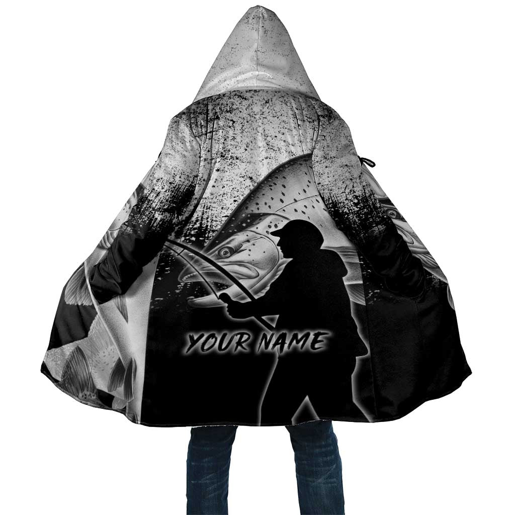 Custom Black and White King Salmon Fishing Cloak with Trout Fish Design Black and White Grunge Style - Wonder Print Shop