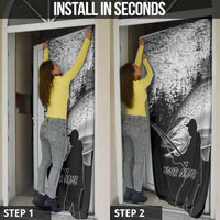 Custom Black and White King Salmon Fishing Door Cover with Trout Fish Design Black and White Grunge Style - Wonder Print Shop