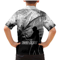 Custom Black and White King Salmon Fishing Family Matching Mermaid Dress and Hawaiian Shirt with Trout Fish Design Black and White Grunge Style - Wonder Print Shop