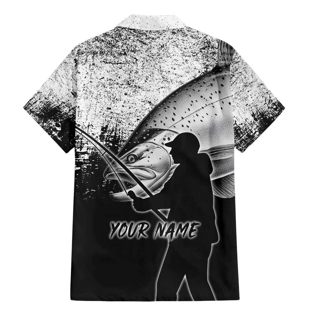 Custom Black and White King Salmon Fishing Family Matching Mermaid Dress and Hawaiian Shirt with Trout Fish Design Black and White Grunge Style - Wonder Print Shop