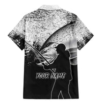Custom Black and White King Salmon Fishing Family Matching Mermaid Dress and Hawaiian Shirt with Trout Fish Design Black and White Grunge Style - Wonder Print Shop