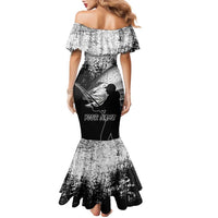 Custom Black and White King Salmon Fishing Family Matching Mermaid Dress and Hawaiian Shirt with Trout Fish Design Black and White Grunge Style - Wonder Print Shop