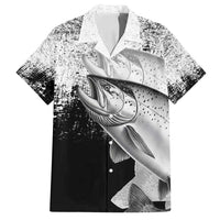 Custom Black and White King Salmon Fishing Family Matching Puletasi and Hawaiian Shirt with Trout Fish Design Black and White Grunge Style - Wonder Print Shop