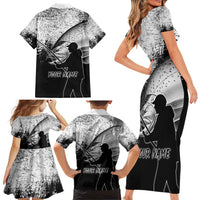 Custom Black and White King Salmon Fishing Family Matching Short Sleeve Bodycon Dress and Hawaiian Shirt with Trout Fish Design Black and White Grunge Style - Wonder Print Shop