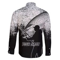 Custom Black and White King Salmon Fishing Family Matching Short Sleeve Bodycon Dress and Hawaiian Shirt with Trout Fish Design Black and White Grunge Style - Wonder Print Shop