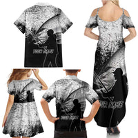 Custom Black and White King Salmon Fishing Family Matching Summer Maxi Dress and Hawaiian Shirt with Trout Fish Design Black and White Grunge Style - Wonder Print Shop