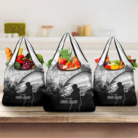 Custom Black and White King Salmon Fishing Grocery Bag with Trout Fish Design Black and White Grunge Style - Wonder Print Shop