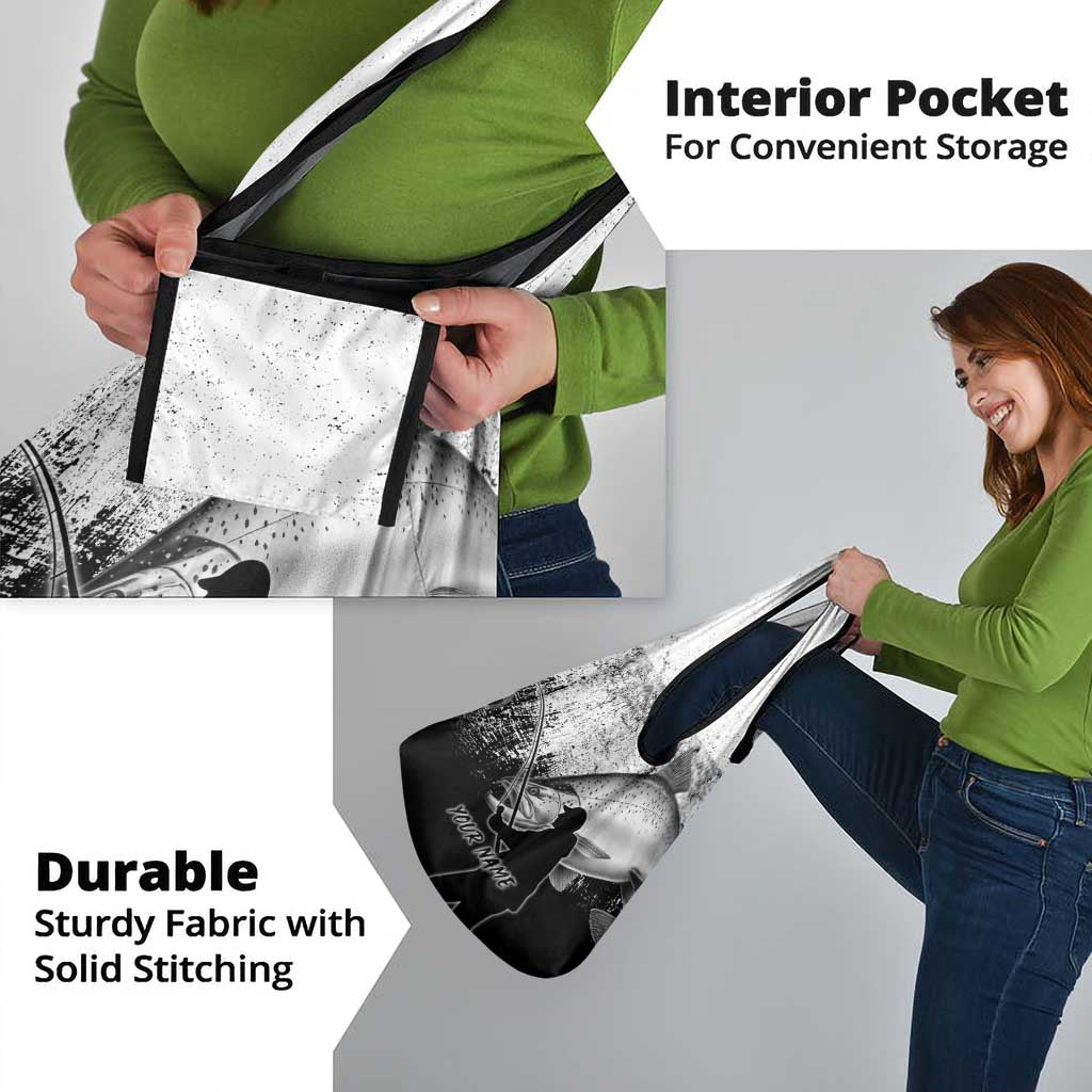 Custom Black and White King Salmon Fishing Grocery Bag with Trout Fish Design Black and White Grunge Style - Wonder Print Shop