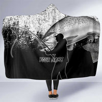 Custom Black and White King Salmon Fishing Hooded Blanket with Trout Fish Design Black and White Grunge Style - Wonder Print Shop