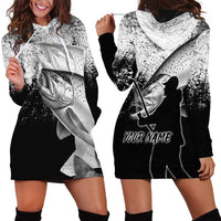 Custom Black and White King Salmon Fishing Hoodie Dress with Trout Fish Design Black and White Grunge Style - Wonder Print Shop