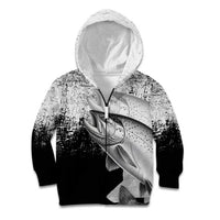 Custom Black and White King Salmon Fishing Kid Hoodie with Trout Fish Design Black and White Grunge Style - Wonder Print Shop